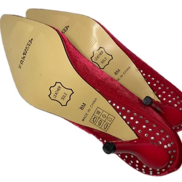 VALENTI FRANCO Garcona Sparkly Red Slip-On Heels LeatherSoles Sz 8M - Picture 9 of 10